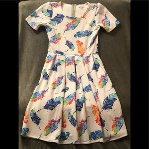Lularoe Dress Unicorn White With Rainbow Feathers